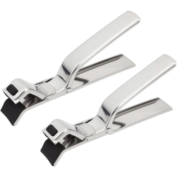 2-Pack Upgraded Stainless Steel Hot Plate Gripper - Ergonomic & Non-Slip Pan Clip Tool for Secure Grip on Pots, Pans, Bowls, Oven, Air Fryer, and Steamer Trays