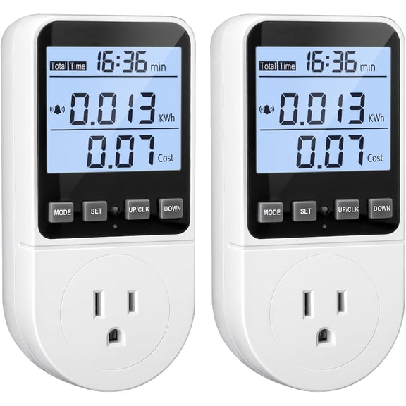 2 Pack Upgraded Watt Meter, Power Meter Plug Electricity Usage Monitor, Home Energy Monitor Consumption, Meter Sockets with Backlight, Overload Protection, 8 Modes Display