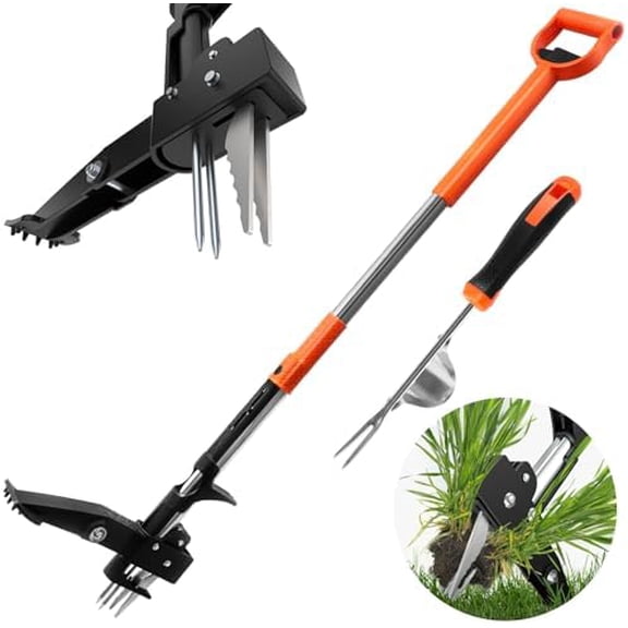 2-Pack Upgraded Weed Puller Tool Kit with Long Adjustable Handle (39"-47"), Quick Weed-Eject Design, Lightweight Stand-Up Heavy Duty Weed Puller for Lawn, Yard, Garden$$Garden &