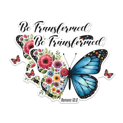 (2 Pack) Uplifting Be Transformed Magnets - Inspirational Romans 12:2 Floral Butterfly - Christian - 5" On Longest Side - for Fridges, Toolboxes, Cars - Made in USA - MAG2834