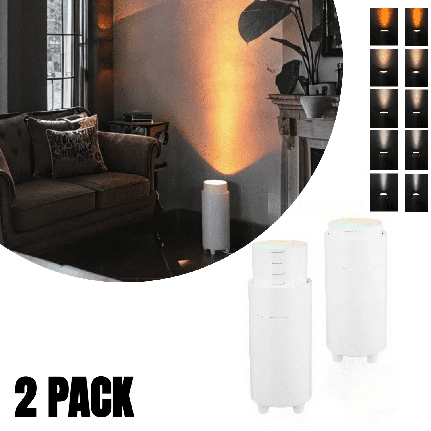 2 Pack Uplighting Indoor Floor Can Light, Indoor Spotlight, Aluminum Spot Light for Tall Trees, Pictures, Galleries, Zoomable, CRI 90+, White