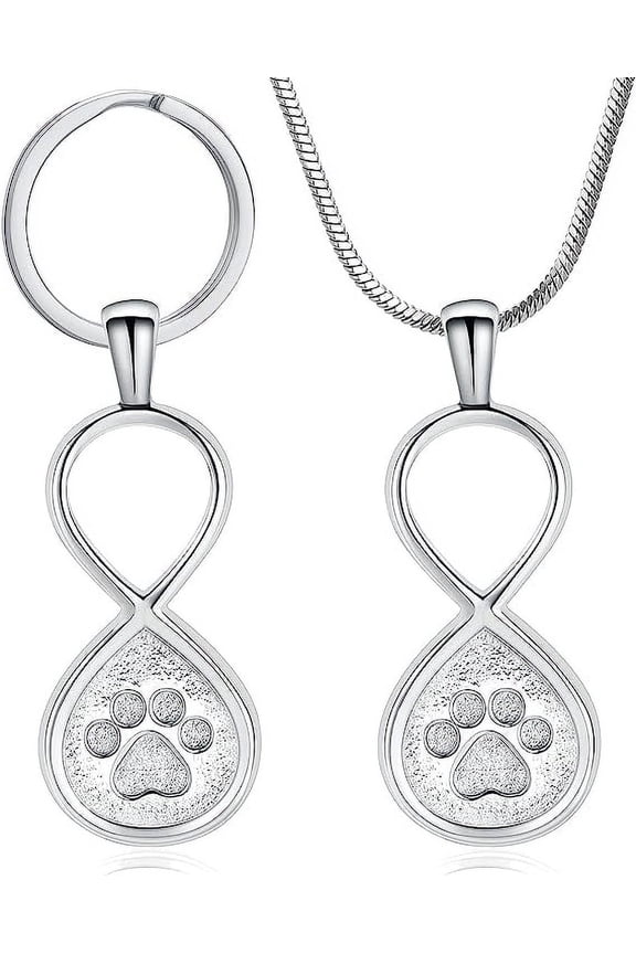 2 Pack Urn Necklace + Urn Keychain/Keyring Pet Paw Print Infinity Urn Necklace for ashes Stainless Steel Pet Print Pendant
