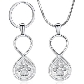 2 Pack Urn Necklace + Urn Keychain/Keyring Pet Paw Print Infinity Urn Necklace for ashes Stainless Steel Pet Print Pendant