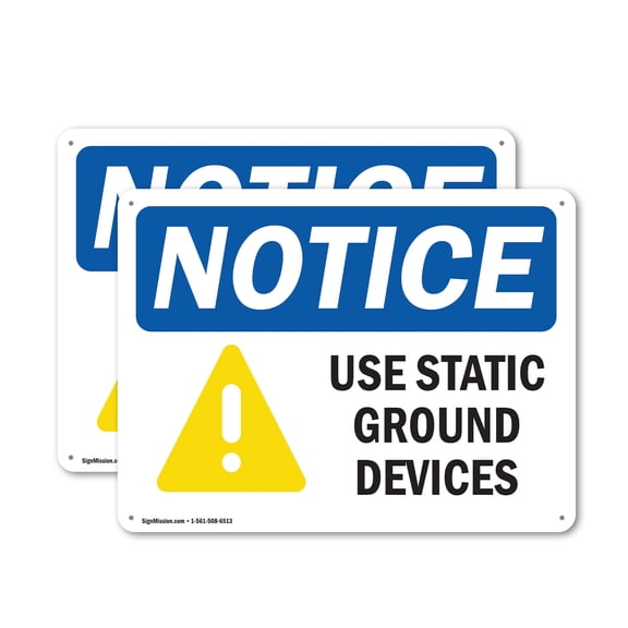 (2 Pack) Use Static Ground Devices OSHA Notice Sign 18 Inch X 12 Inch Plastic Sign, Weather Resistant, UV Protected for Workplace, Business, and Construction Site, Made in the USA