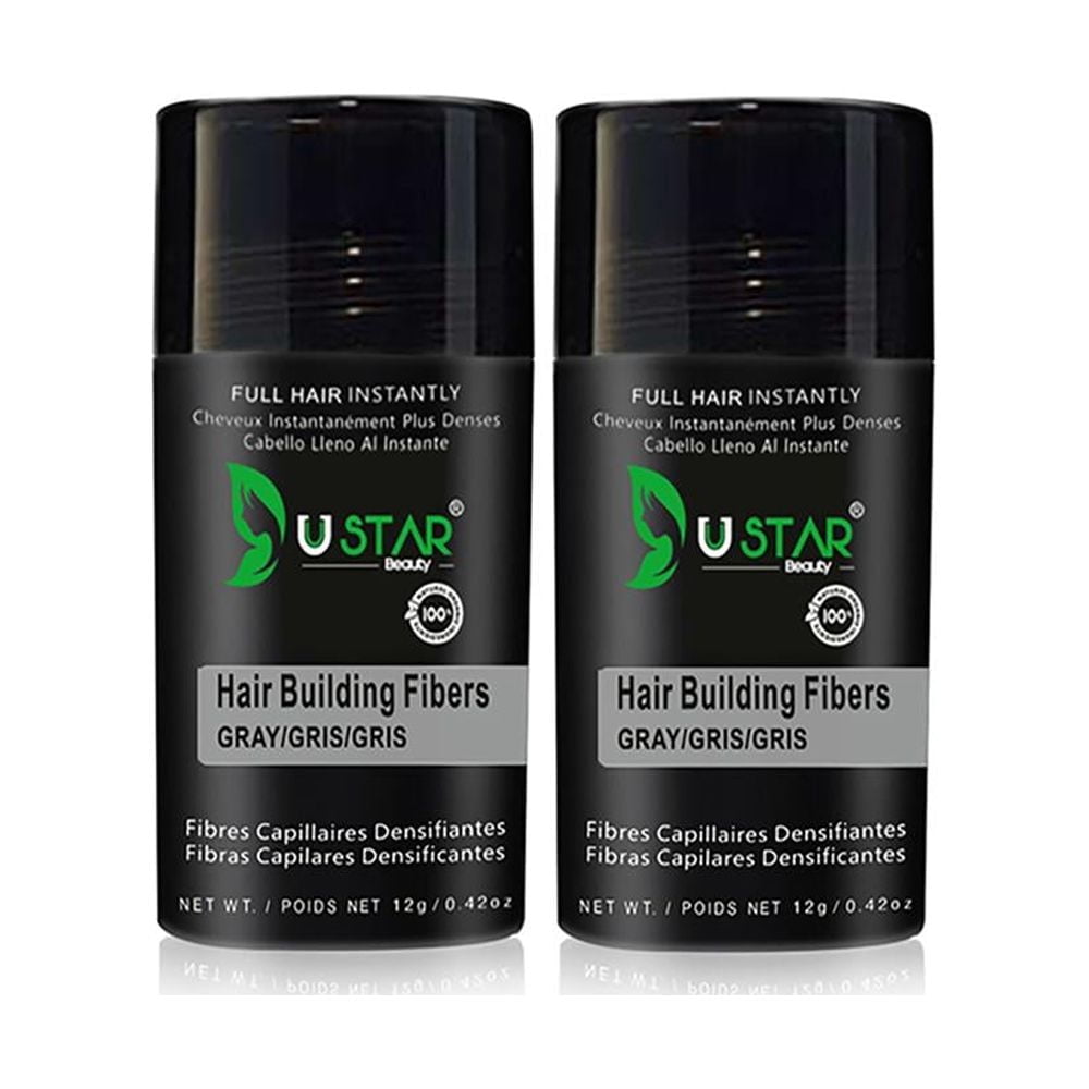 2 Pack - Ustar Hair Building Fiber Gray 0.42 oz/12 g