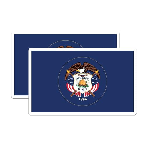 (2 Pack) Utah State Flag Stickers - UT State Flag Sticker - Choose from 50 States - 5 Inches On Longest Side - Premium Vinyl - for Cars, Skateboards, Laptops - Made in USA - BMCS1330