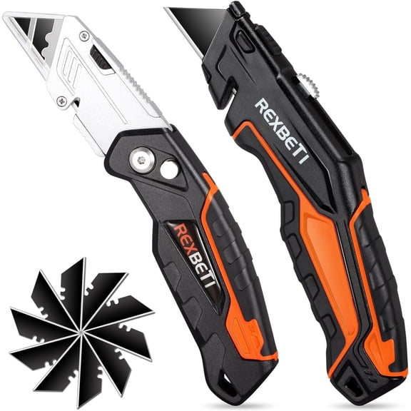 2-Pack Utility Knife, SK5 Heavy Duty Retractable Box Cutter for Cartons, Cardboard and Boxes, Blade Storage Design, Extra 10 Blades IncludedTotal 18 Blades
