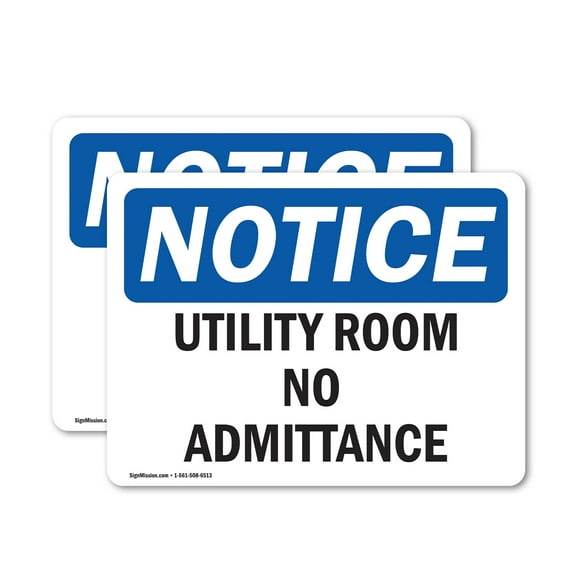 (2 Pack) Utility Room No Admittance OSHA Notice Sign 10 Inch X 7 Inch Vinyl Label Decal Sticker Weather Resistant, UV Protected for Workplace, Business, and Construction Site, Made in