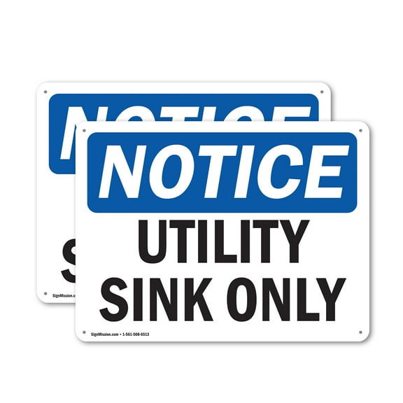 (2 Pack) Utility Sink Only OSHA Notice Sign 10 Inch X 7 Inch Indoor / Outdoor Rust-Free Aluminum Metal Signs for Workplace, Workshop, and Construction Site, Made in the USA