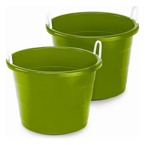 2-Pack Utility Tub, Large Plastic Storage Bucket with Rope Handles, 17 Gallon, Green - Portable Indoor and Outdoor Buckets for Kitchen, Laundry, Garden, Bathroom, and Garage Organization