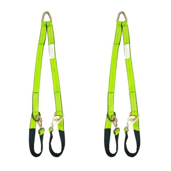 (2 Pack) V-Bridle Strap 2" x 6' w/Snap Hooks w/Cordura Sleeve and Axle Straps, D Ring Middle, for Car Hauler, Rollback, Flat Bed, Tow Truck, Wreck & Recovery