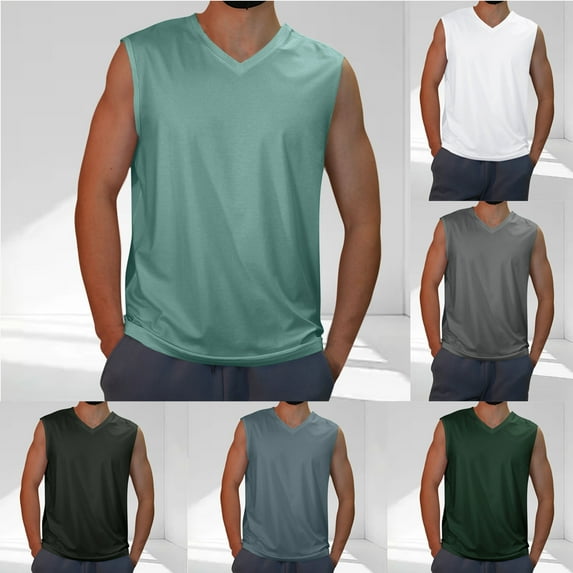 2 Pack V Neck Tank Tops for Men Sleeveless Cooling Running Vests Mens Casual Solid Pullover Breathable Relaxed Basic Undershirts Shirts Summer