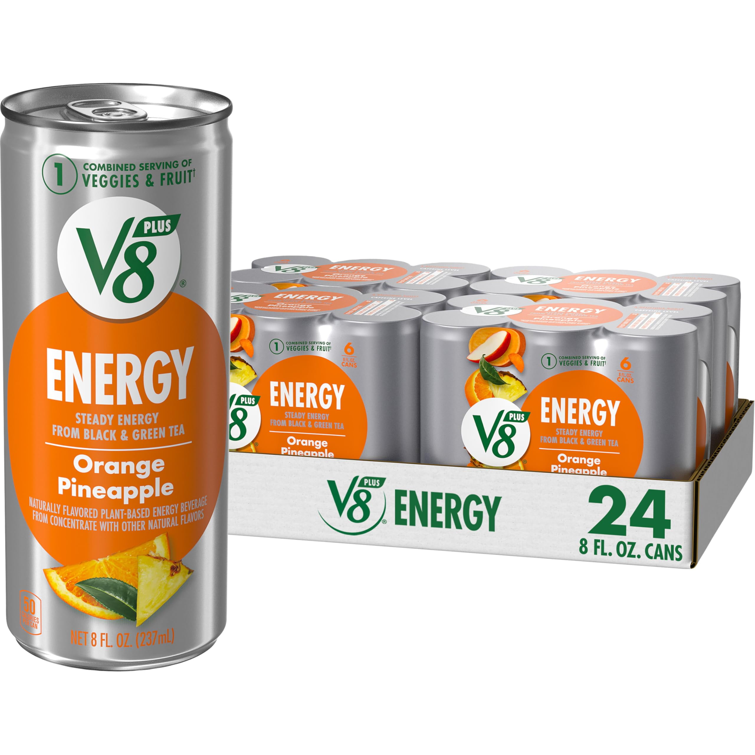 2 Pack-V8 +Energy Orange Pineapple Juice Energy Drink, 8 Fl Oz Can (24 Pack) Packaing may&nbsp;vary