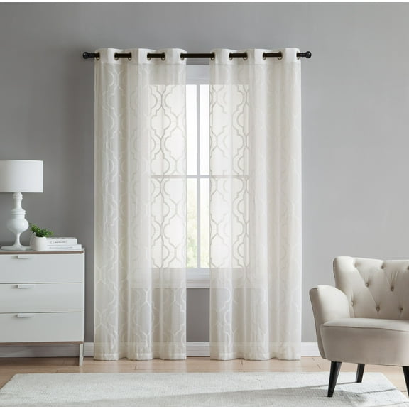 2 Pack: VCNY Home Charlotte Semi Sheer Trellis Grommet Top Curtain Panels - (Beige, 96 in. L)