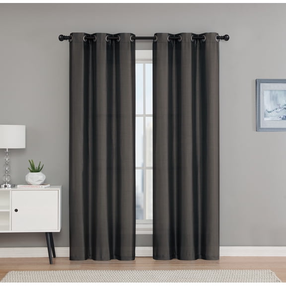 2 Pack: VCNY Home Madison Collection Semi Sheer Grommet Top Curtains - Charcoal, 84 in. Long