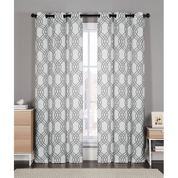 2 Pack: VCNY Macedona Shabby Geometric Grommet Top/Foam Back Blackout Curtain Panels - Assorted Colors (Grey)
