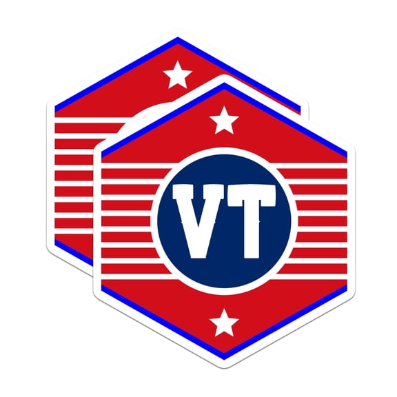 (2 Pack) VT Initial Stickers - American Flag Style - Patriotic Design - 5" On Longest Side - Sticks to Smooth Flat Surfaces - Made in USA - BMCS17486