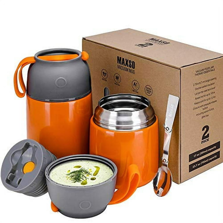  MAXSO 2 Pack Soup Thermo for Hot & Cold Food for Kids Adults,  Vacuum Insulated Food Jar Thermal Lunch Containers, Travel Food Flask with  Spoon (24oz,17oz) (Matte Green) : Home 