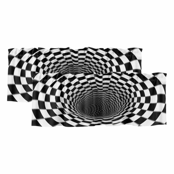 2 Pack Valances for Window, 3D Optical Illusion Short Curtains for Kitchen Bedroom Living Room, Black White Checkered Plaid Visual Trap Rod Pocket Small Window Treatment Valance Drapes 42 x 12 Inch