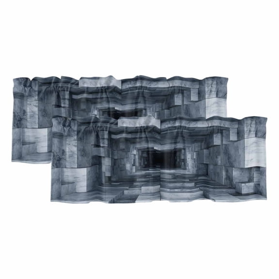 2 Pack Valances for Window, 3D Optical Illusion Short Curtains for Kitchen Bedroom Living Room, Visual Trap Looks Like Holes Blue Rod Pocket Small Window Treatment Valance Drapes 60 x 18 Inch