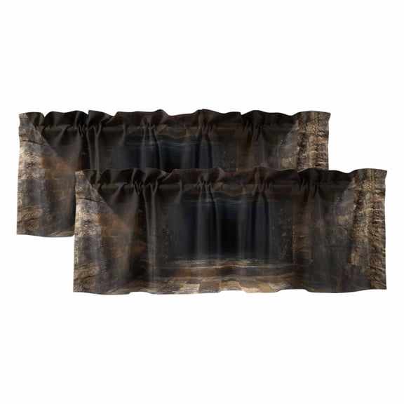 2 Pack Valances for Window, 3D Optical Illusion Short Curtains for Kitchen Bedroom Living Room, Visual Trap Looks Like Holes Brown Rod Pocket Small Window Treatment Valance Drapes 54 x 18 Inch