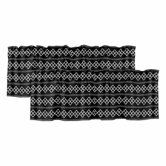 2 Pack Valances for Window, Black Boho Short Curtains for Kitchen Bedroom Living Room, Vintage Ethnic Tribe Abstract Art Geometric Rod Pocket Small Window Treatment Valance Drapes 54 x 18 Inch