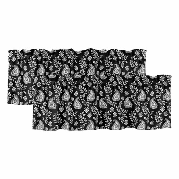 2 Pack Valances for Window, Black Paisley Short Curtains for Kitchen Bedroom Living Room, Ethnic Vintage Floral Botanical Abstract Rod Pocket Small Window Treatment Valance Drapes 42 x 18 Inch