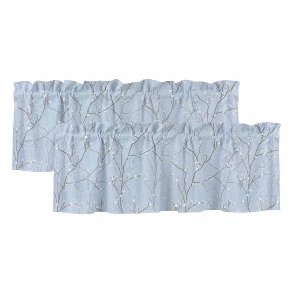 2 Pack Valances for Window, Blue Branches Short Curtains for Kitchen Bedroom Living Room, Vintage Art Farmhouse Rod Pocket Small Window Treatment Valance Drapes 42 x 12 Inch