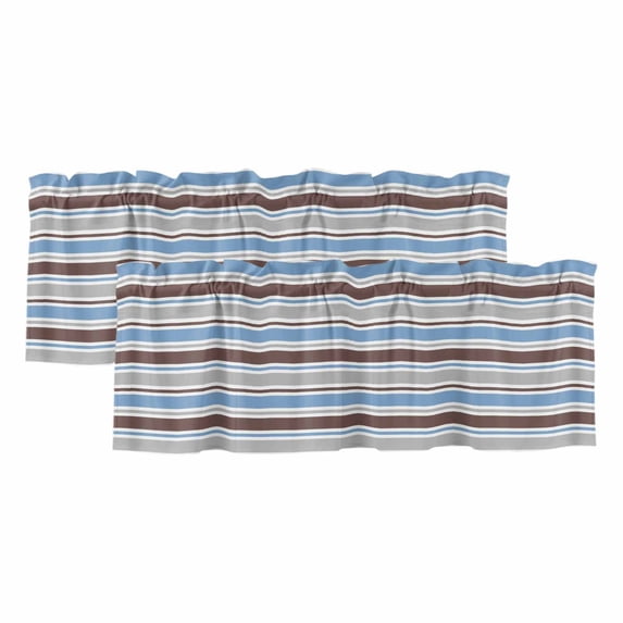 2 Pack Valances for Window, Blue Brown Striped Short Curtains for Kitchen Bedroom Living Room, Farmhouse Stripes Modern Abstract Art Rod Pocket Small Window Treatment Valance Drapes 60 x 18 Inch