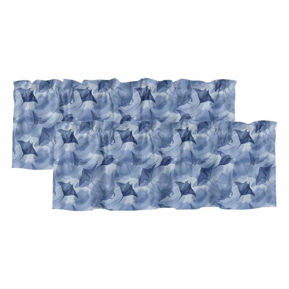 2 Pack Valances for Window, Blue Fish Coastal Short Curtains for Kitchen Bedroom Living Room, Watercolor Beach Ocean Nautical Rod Pocket Small Window Treatment Valance Drapes 60 x 18 Inch