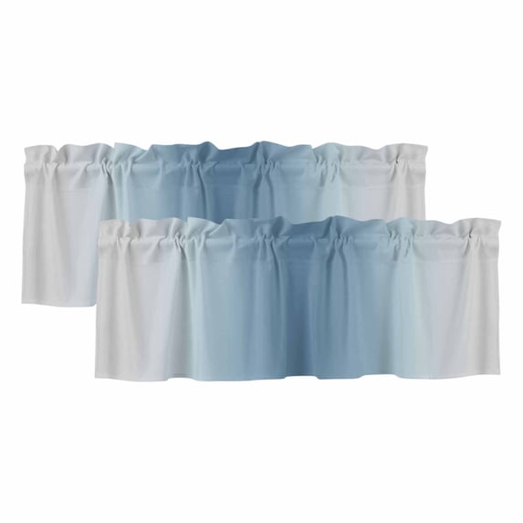 2 Pack Valances for Window, Blue Grey Ombre Short Curtains for Kitchen Bedroom Living Room, Farmhouse Gradient Minimalist Rod Pocket Small Window Treatment Valance Drapes 54 x 18 Inch