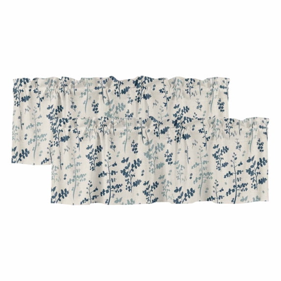 2 Pack Valances for Window, Blue Teal Botanical Short Curtains for Kitchen Bedroom Living Room, Rustic Country Spring Floral Summer Leaf Rod Pocket Small Window Treatment Valance Drapes 42 x 12 Inch