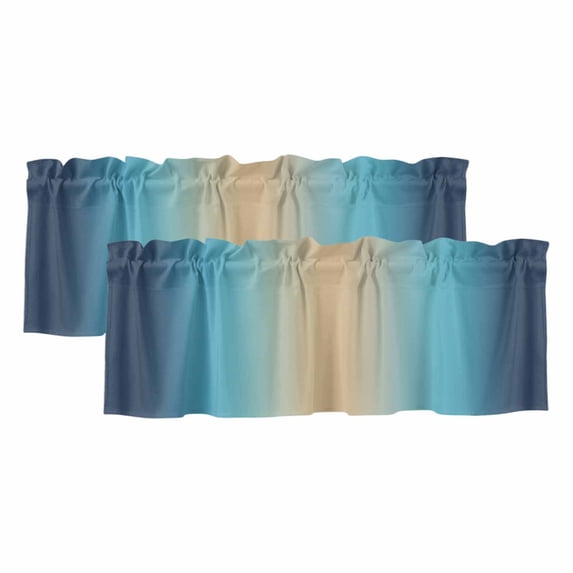 2 Pack Valances for Window, Blue Teal Ombre Short Curtains for Kitchen Bedroom Living Room, Modern Yellow Gradient Farmhouse Art Rod Pocket Small Window Treatment Valance Drapes 42 x 18 Inch