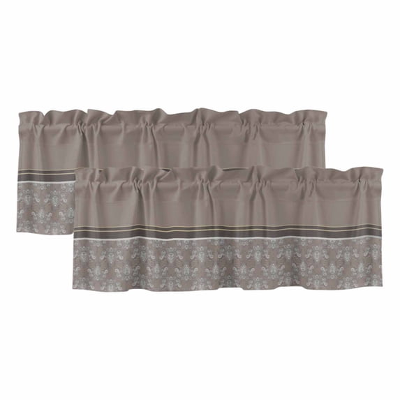 2 Pack Valances for Window, Boho Brown Flower Short Curtains for Kitchen Bedroom Living Room, Abstract Bohemia Pesley Floral Rod Pocket Small Window Treatment Valance Drapes 42 x 12 Inch