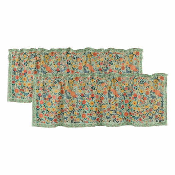 2 Pack Valances for Window, Boho Green Flowers Short Curtains for Kitchen Bedroom Living Room, Spring Abstract Watercolor Floral Leaf Rod Pocket Small Window Treatment Valance Drapes 54 x 18 Inch