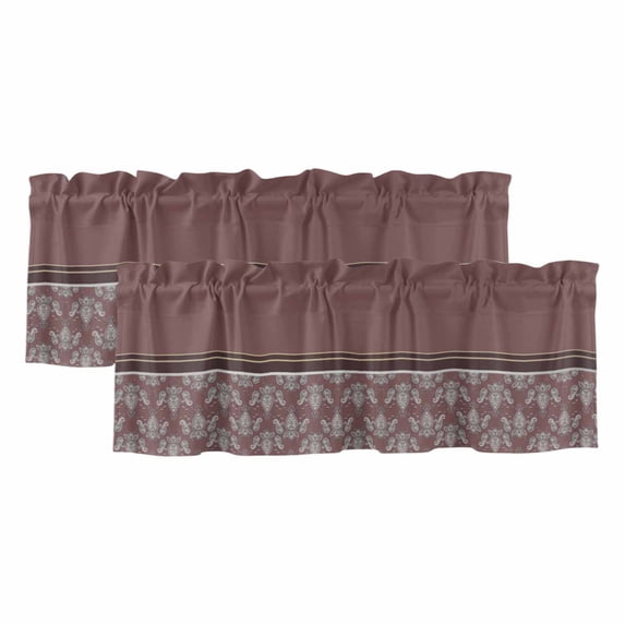2 Pack Valances for Window, Boho Red Brown Flower Short Curtains for Kitchen Bedroom Living Room, Abstract Bohemia Pesley Floral Rod Pocket Small Window Treatment Valance Drapes 42 x 12 Inch
