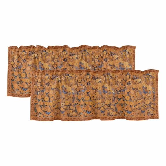 2 Pack Valances for Window, Boho Yellow Flowers Short Curtains for Kitchen Bedroom Living Room, Spring Abstract Watercolor Floral Leaf Rod Pocket Small Window Treatment Valance Drapes 60 x 18 Inch