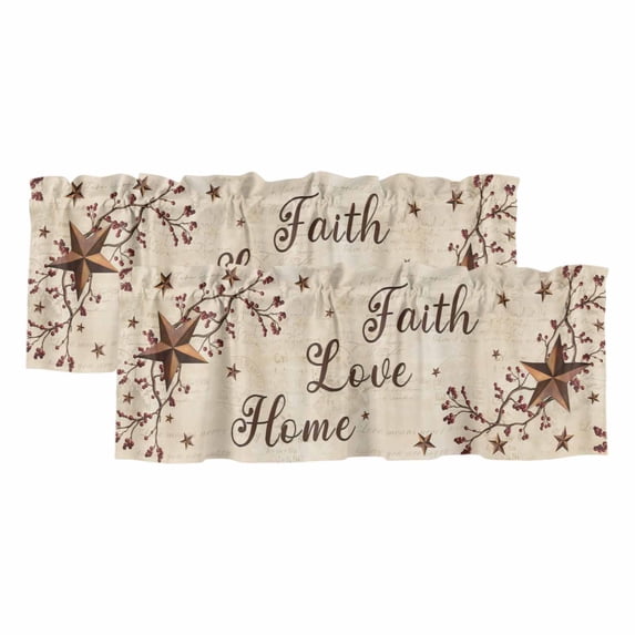 2 Pack Valances for Window, Brown Farmhouse Short Curtains for Kitchen Bedroom Living Room, Retro Country Stars Rustic Branches Berry Rod Pocket Small Window Treatment Valance Drapes 60 x 18 Inch