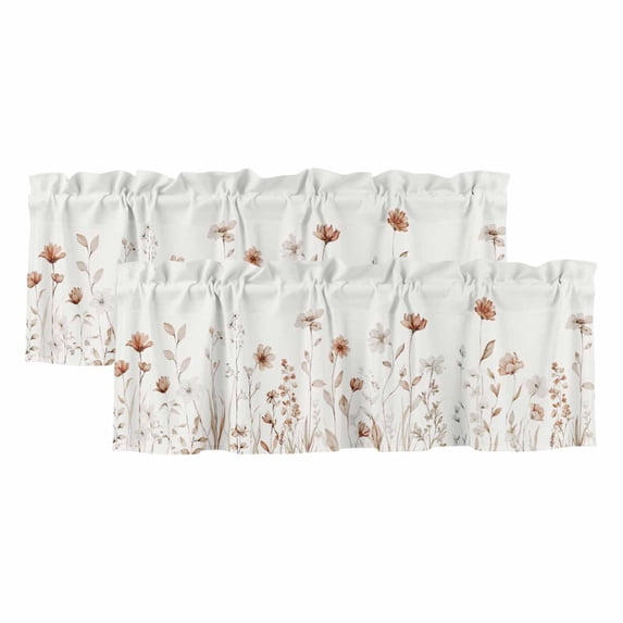 2 Pack Valances for Window, Brown Red Spring Floral Short Curtains for ...