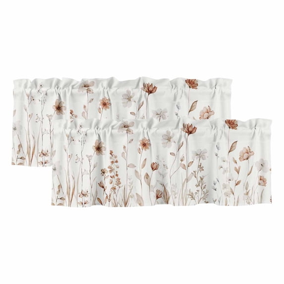 2 Pack Valances for Window, Brown Red Spring Floral Short Curtains for Kitchen Bedroom Living Room, Summer Flowers Botanical Elegant Rod Pocket Small Window Treatment Valance Drapes 42 x 12 Inch