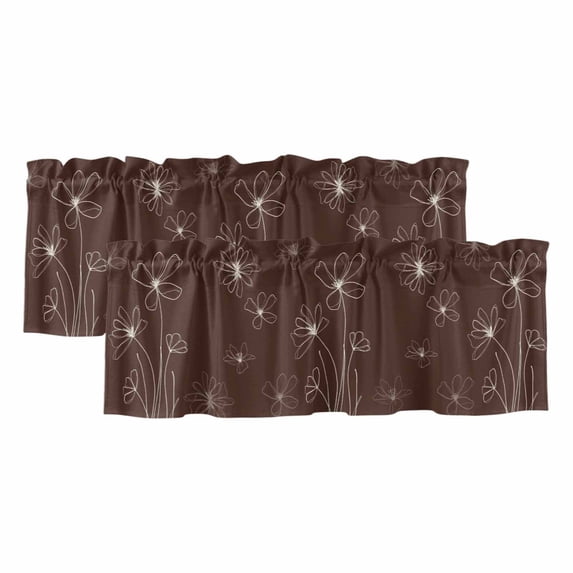 2 Pack Valances for Window, Brown Short Curtains for Kitchen Bedroom Living Room, Spring Flora Rod Pocket Small Window Treatment Valance Drapes 42 x 12 Inch