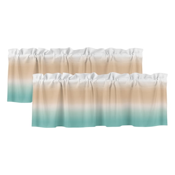 2 Pack Valances for Window, Brown Teal Ombre Short Curtains for Kitchen ...