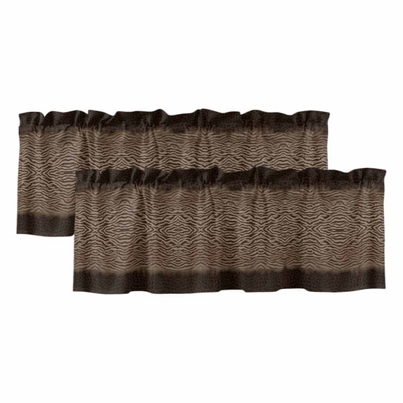 2 Pack Valances for Window, Brown Zebras Striped Short Curtains for Kitchen Bedroom Living Room, Vintage Animal Skin Print Rod Pocket Small Window Treatment Valance Drapes 54 x 18 Inch