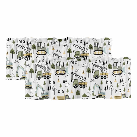 2 Pack Valances for Window, Cartoon Tractor Short Curtains for Kitchen Bedroom Living Room, Cute Digger Shovel Truck Country Car Rod Pocket Small Window Treatment Valance Drapes 42 x 12 Inch