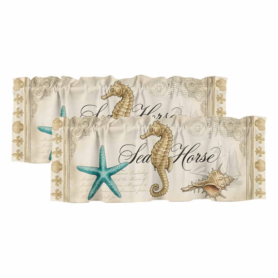 2 Pack Valances for Window, Coastal Seahorse Short Curtains for Kitchen ...