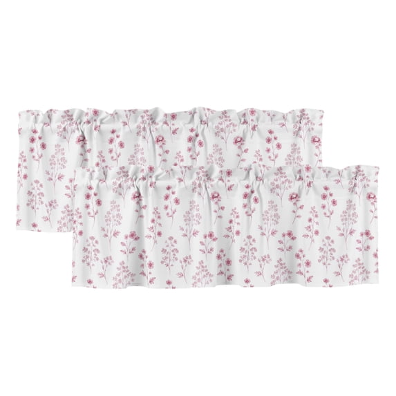 2 Pack Valances for Window, Country Wildflowers Short Curtains for Kitchen Bedroom Living Room, Spring Botanical Floral Pink Rod Pocket Small Window Treatment Valance Drapes 54 x 18 Inch