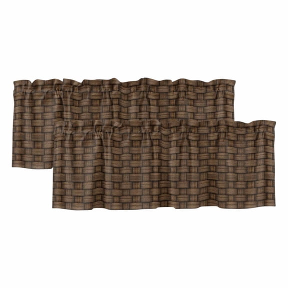 2 Pack Valances for Window, Dark Brown Rattan Short Curtains for Kitchen Bedroom Living Room, Vintage Abstract Wicker Texture Rod Pocket Small Window Treatment Valance Drapes 42 x 12 Inch
