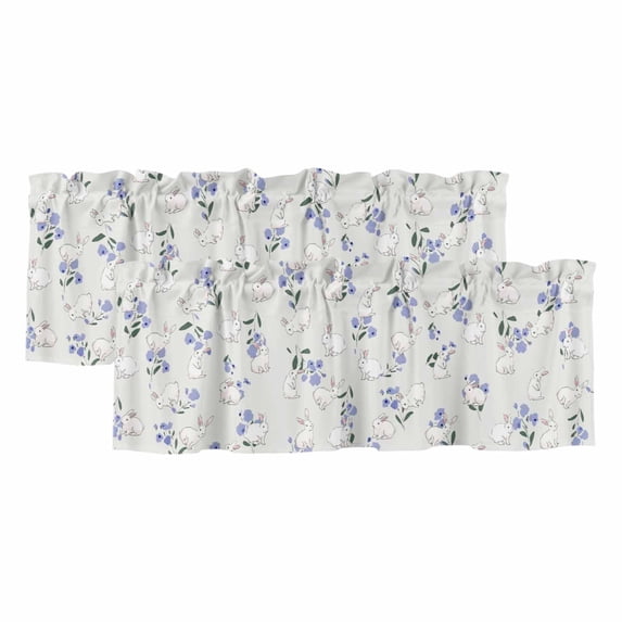 2 Pack Valances for Window, Easter Bunny Short Curtains for Kitchen Bedroom Living Room, Spring Purple Flower Rustic Rabbit Farmhouse Rod Pocket Small Window Treatment Valance Drapes 54 x 18 Inch
