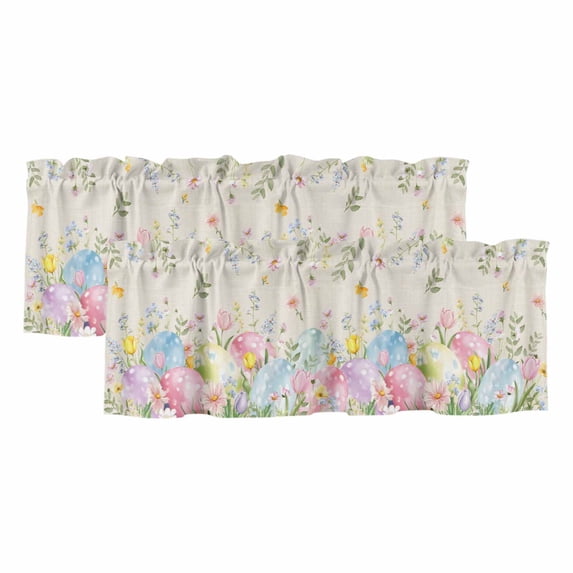 2 Pack Valances for Window, Easter Eggs Short Curtains for Kitchen Bedroom Living Room, Spring Daisy Eucalyptus Leaves Rustic Burlap Rod Pocket Small Window Treatment Valance Drapes 42 x 18 Inch