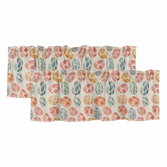 2 Pack Valances for Window, Easter Short Curtains for Kitchen Bedroom Living Room, Country Spring Watercolor Leaves Floral Eggs Rod Pocket Small Window Treatment Valance Drapes 42 x 18 Inch